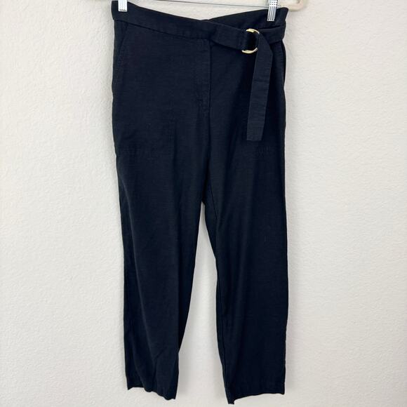 Ann Taylor Womens The Belted Ankle Pant Size 0 Linen Blend Office Black - Picture 1 of 8